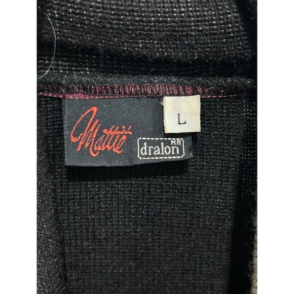 Mattie Black Beige Geometric Pattern Long Cardigan Jacket Fringe Scarf Sz Large - Picture 5 of 9